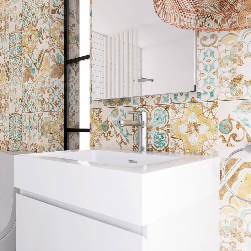 Wood Wall-Mounted Bathroom Vanity Set with White Integrated Resin Sink