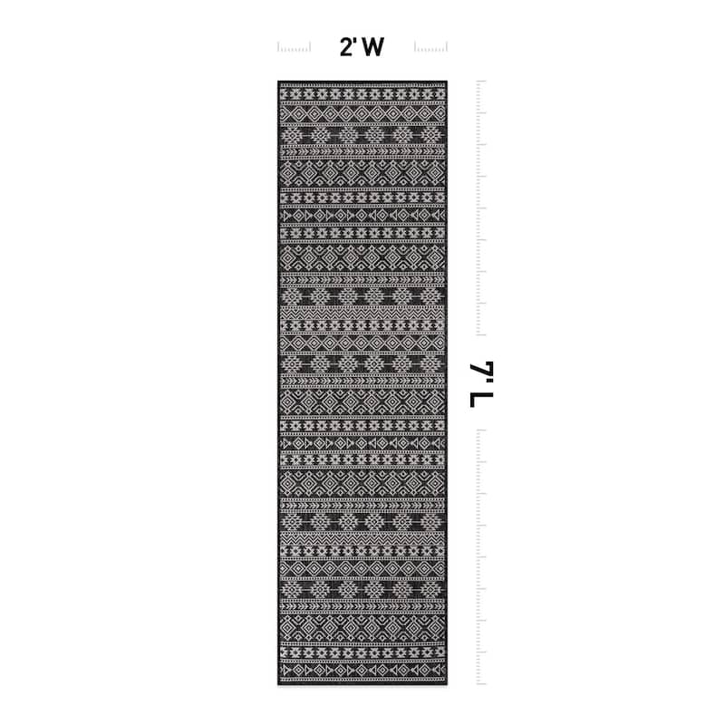 World Rug Gallery Geometric Boho Textured Flat Weave Indoor/Outdoor Area Rug