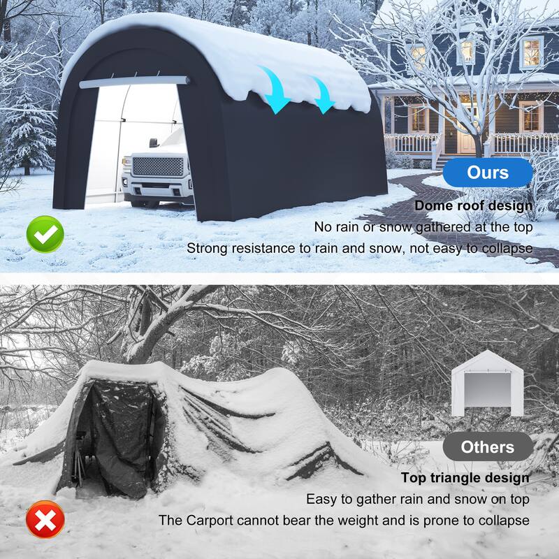 10' x 20'Portable Domed Carport with 2 Roll-up Doors