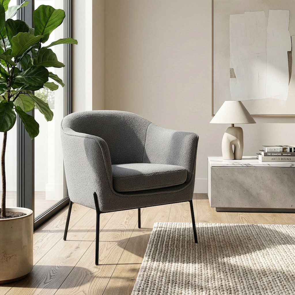 Ayame Gray Boucle Accent Chair with Black Iron Legs