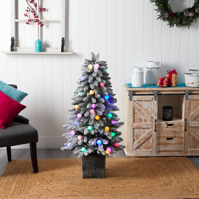 4Ft Pre-Lit Artificial Christmas Tree with Globe Lights & Planter - Holiday Home Decor - Multicolor - 48