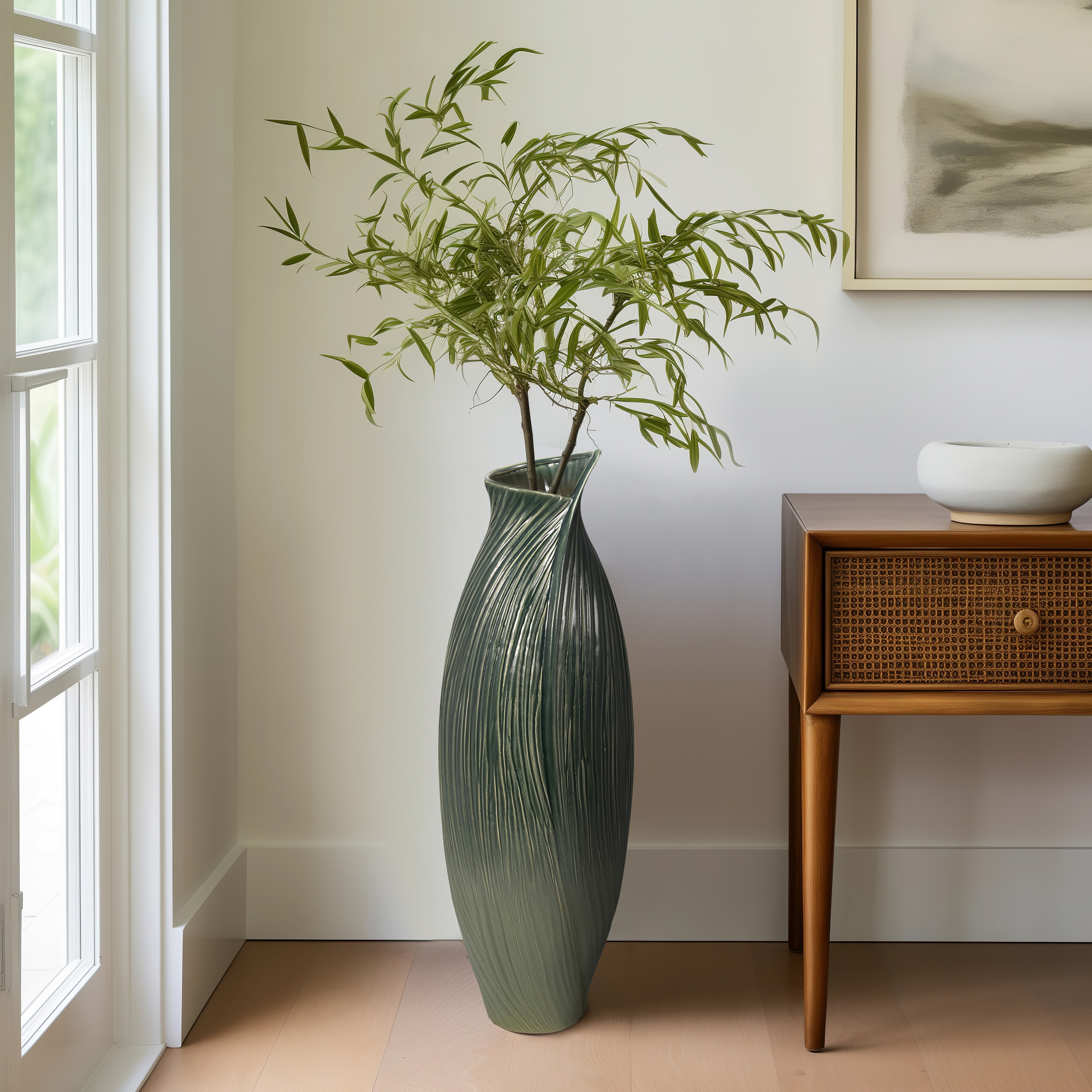Sagebrook Home Rubpert Vase, Green, Stoneware, Cylinder, Green - Elegant Home Decor Accent Piece