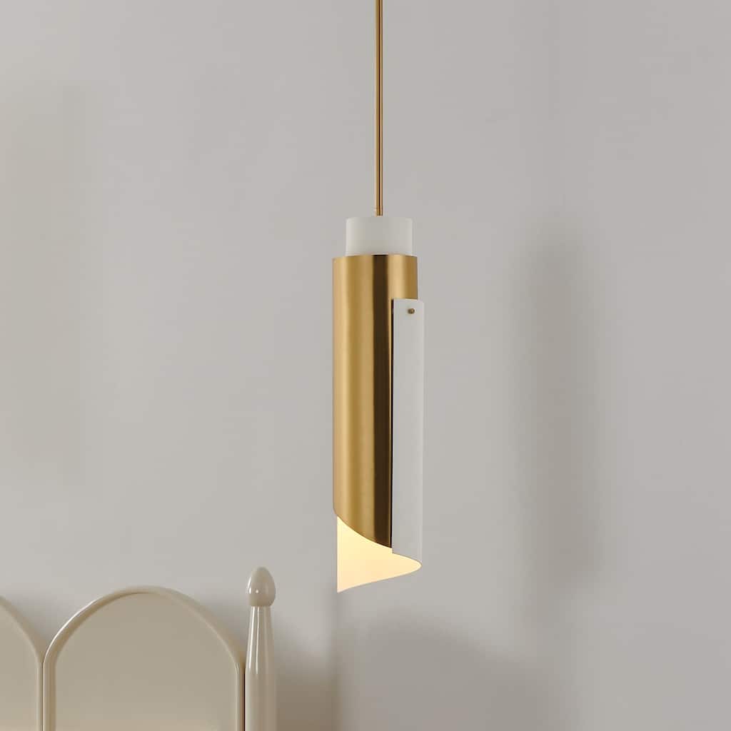 Enzio 6-inch 1-light Brushed Gold Pendant Light with Brushed Gold and Matte White Metal Shade