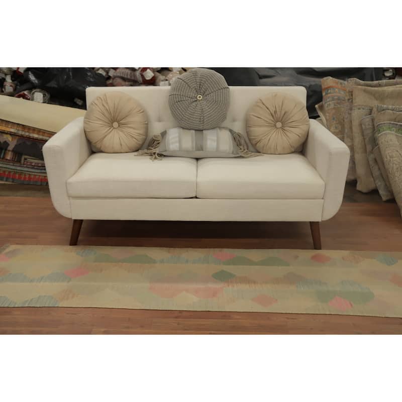 Hand Woven Oriental 100% Wool Carpet Southwestern Modern Multi-Colored Kilim Runner Rug - 7' 11'' X 1' 11''