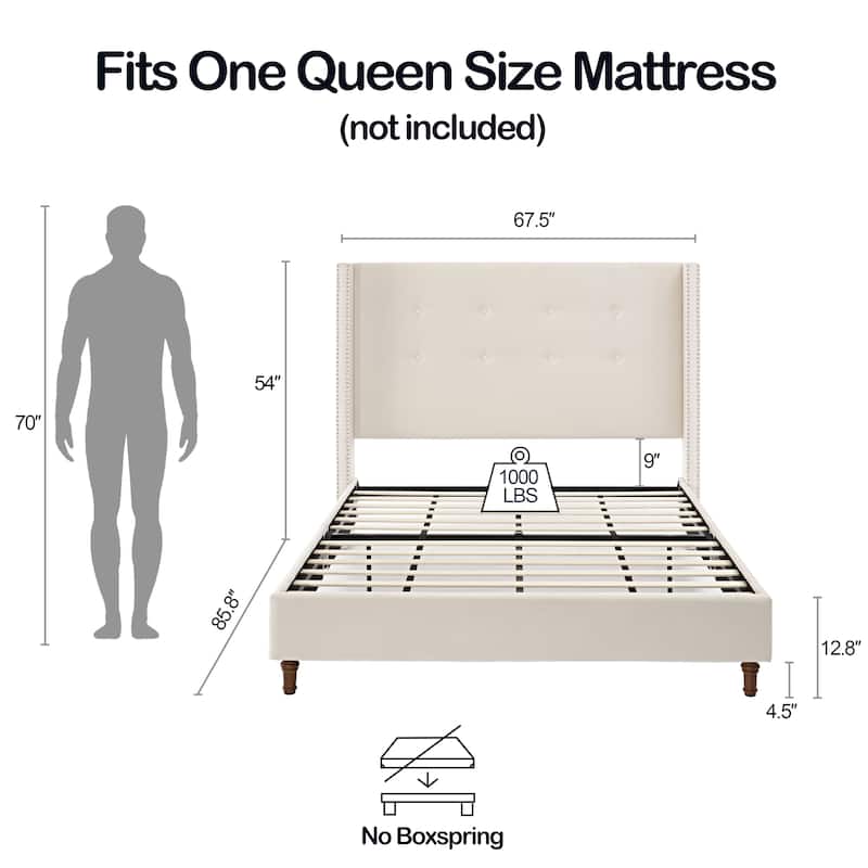 54" High Headboard Queen Peyton Upholstered Velvet Bed