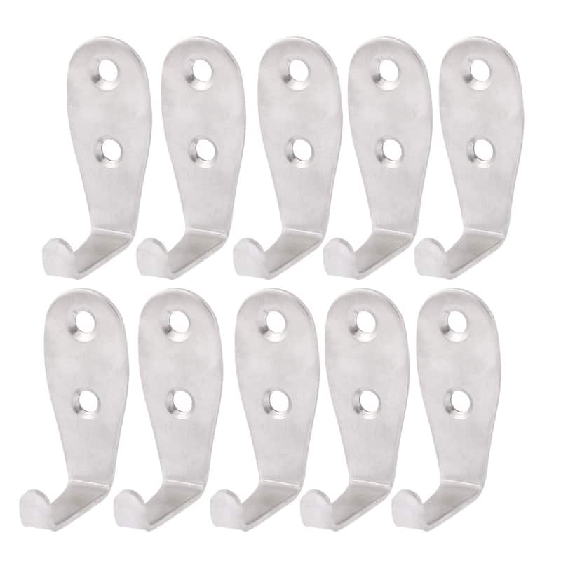 L Shaped Wall Mounted Single Hook Hanger 2mm Thickness 10PCS - Silver - 1.8" x 1" x 0.8"(L*W*H)