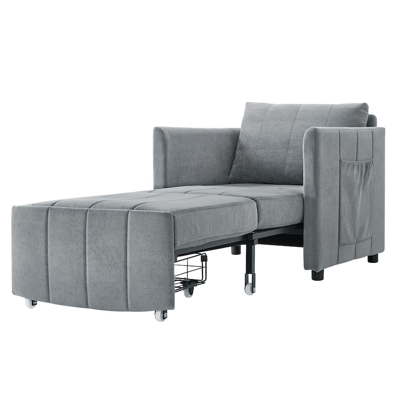 Chenille Convertible Sleeper Sofa Chair with 5-Position Backrest, Storage Basket and 440lb Capacity