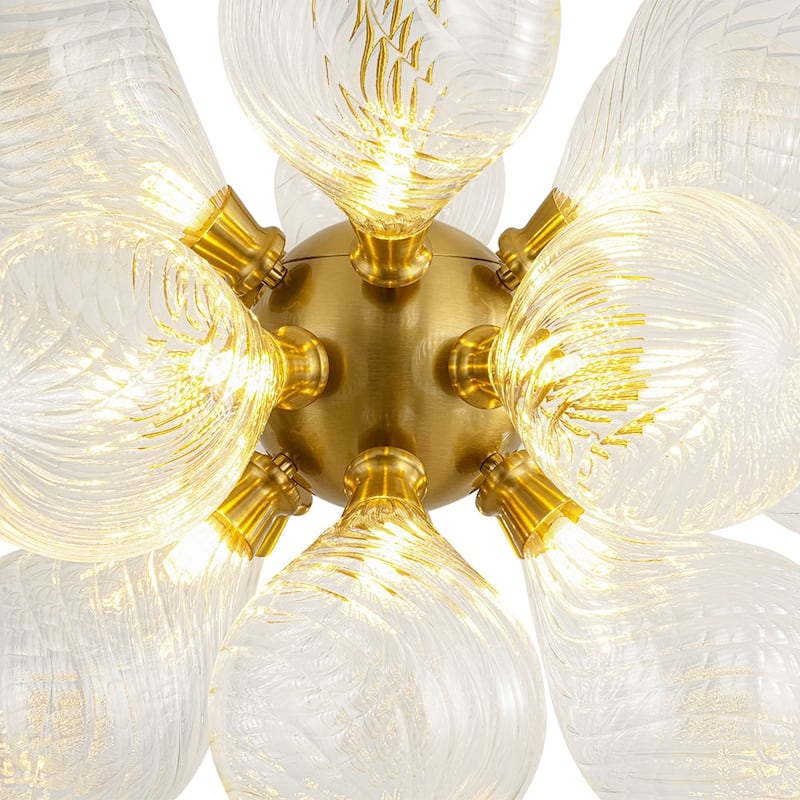 18-Light Cluster Blue Glass Bubble Chandelier - 25in Wide Gold