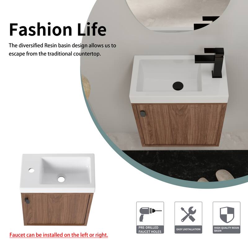 Bathroom Vanity With Sink In 18 Inch, Floating Small Bathroom Vanity With Soft Close Door