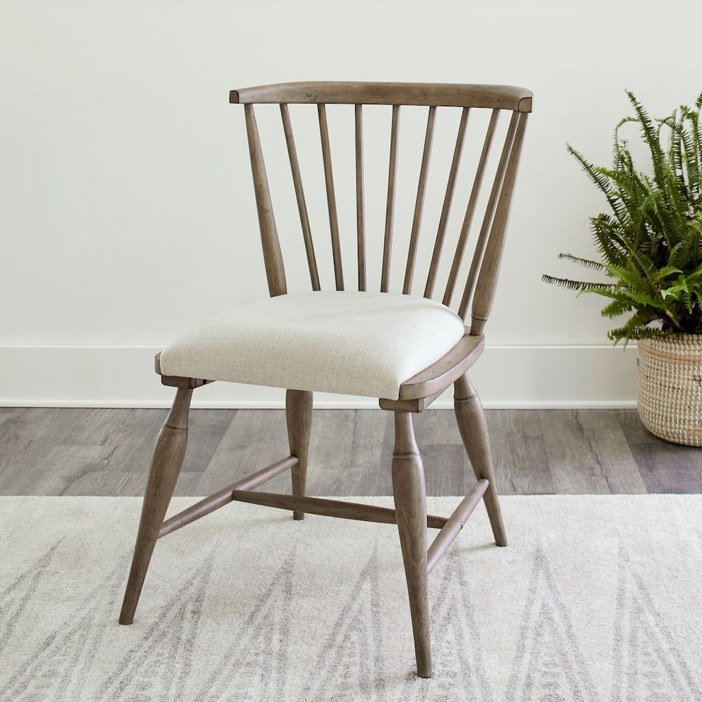 Americana Farmhouse Dusty Taupe Upholstered Windsor Chair (Set of 2)