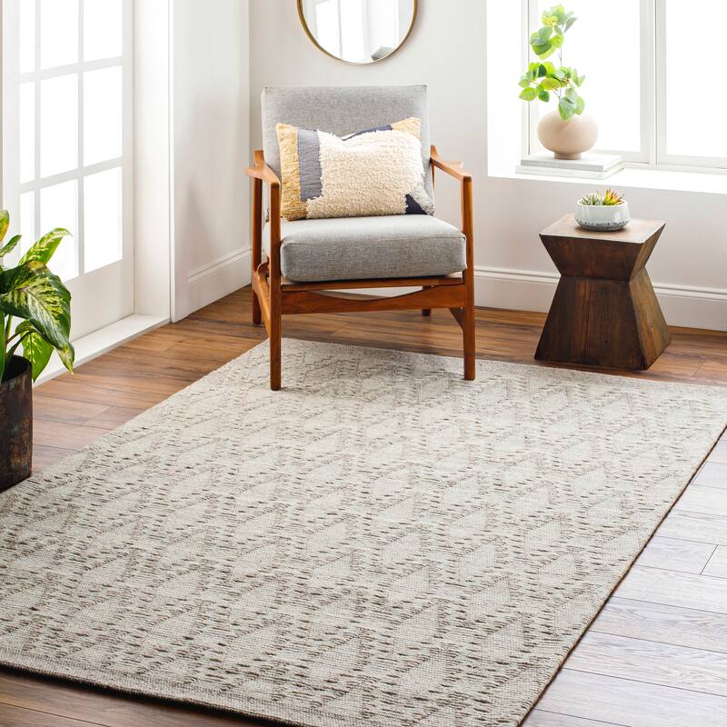 Nattie Handmade Trellis Wool & Recycled PET Area Rug - 2' 6" x 8' - Warm Grey