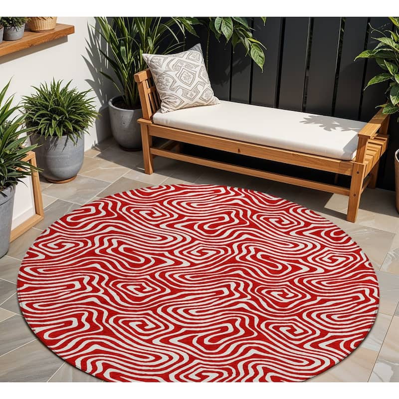 HomeRoots Abstract Transitional Rectangle Outdoor Rug - 8' Round