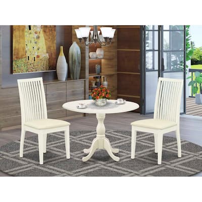 3-Piece Linen White Finish Solid Wood Top - Dining Room Set - Seats 4