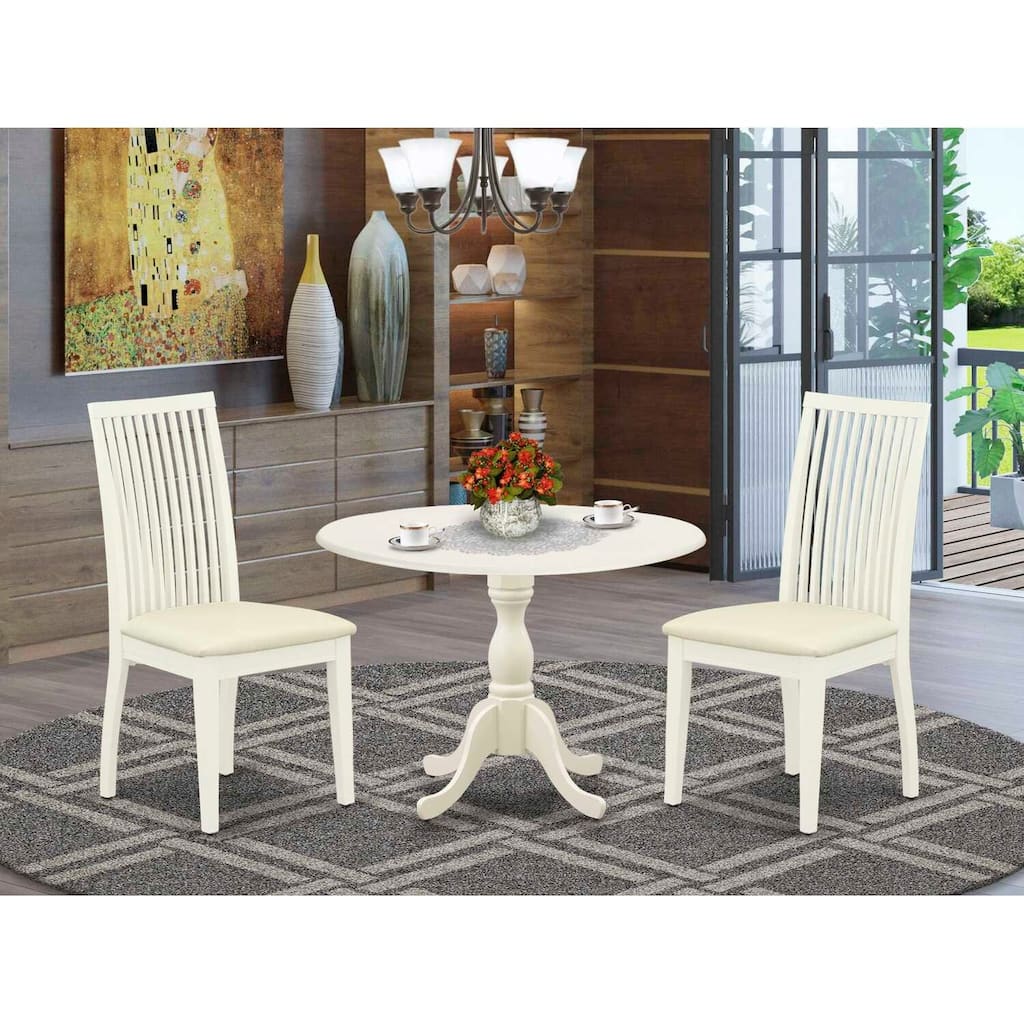 3-Piece Linen White Finish Solid Wood Top - Dining Room Set - Seats 4