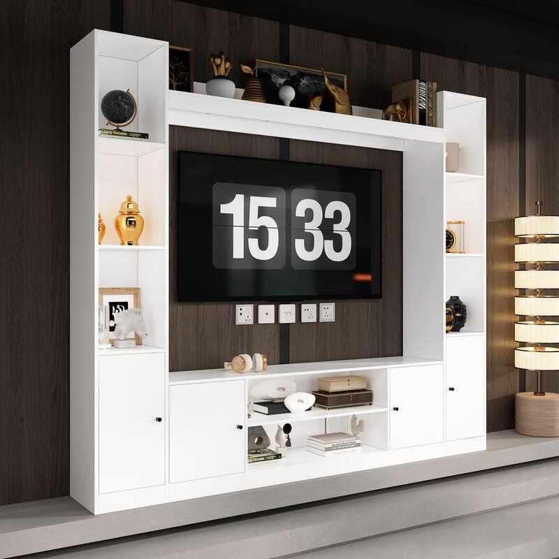 Entertainment Hub w/Fireplace Insert Compatibility Sleek Media Center