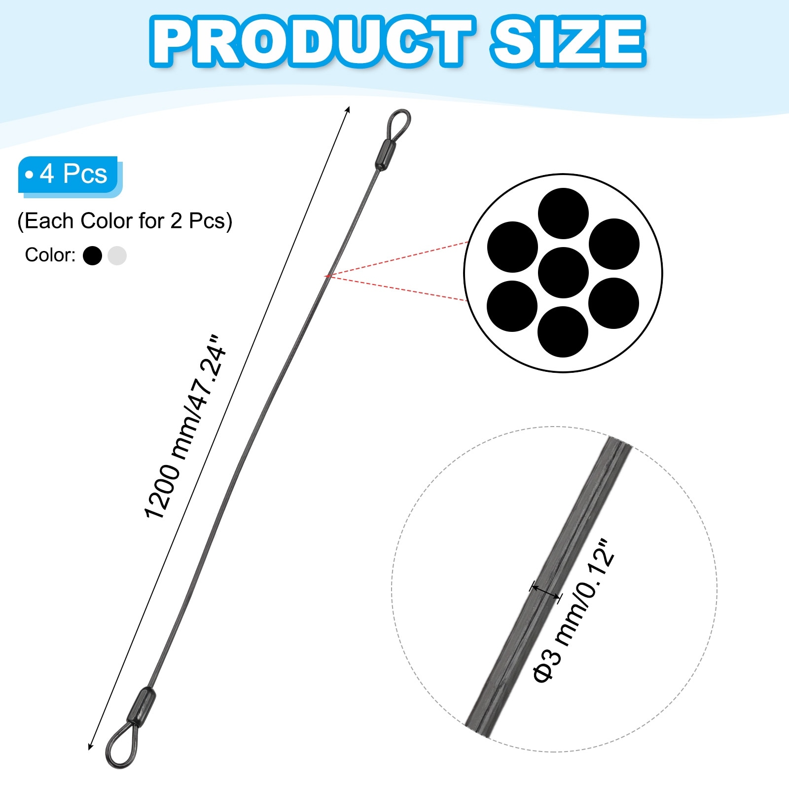 Vinyl Coated Stainless Steel Cable with Loops Flexible Wire Rope Security Chain Lanyard Lock for Outdoor