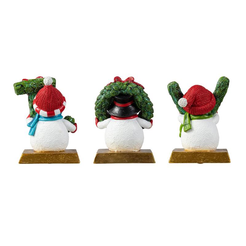 Glitzhome Resin Santa Snowman Penguin Gnomes with JOY Christmas Stocking Holders Mantel Ornament(Set of 3)