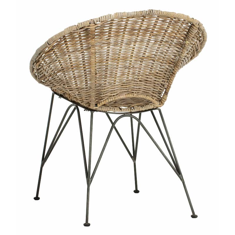 SAFAVIEH Musema Grey Wash / Dark Steel Rattan Accent Chair - 31.9" x 28" x 24"