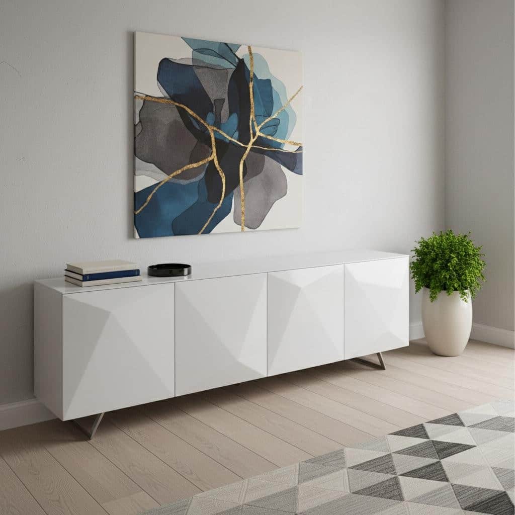 HomeRoots 94" White Glass Solid Console Table - 94.00 in. x 29.00 in. x 18.00 in.
