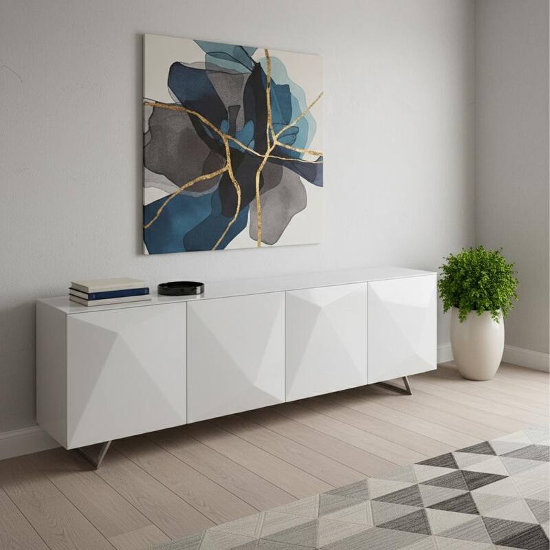 HomeRoots 94" White Glass Solid Console Table - 94.00 in. x 29.00 in. x 18.00 in. - White