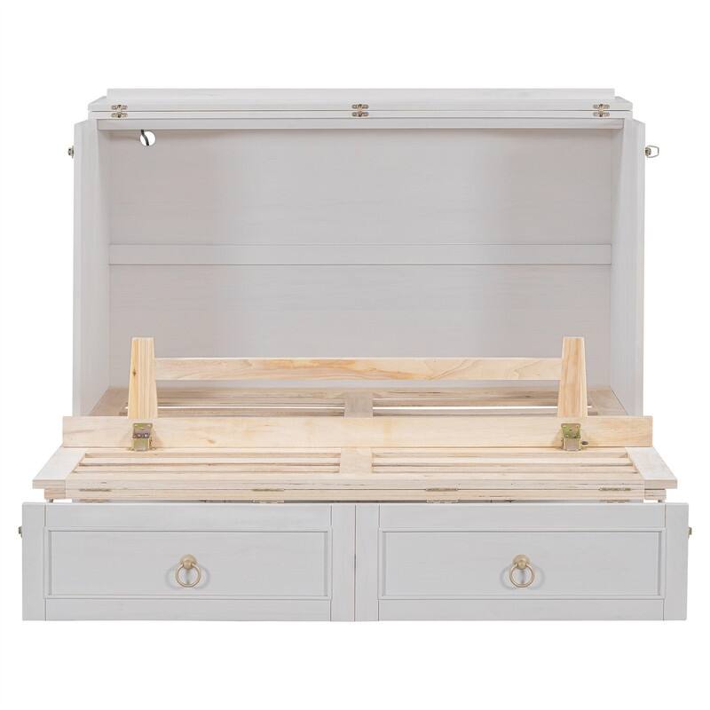 Murphy Bed Cube Cabinet with a Large Drawer, Full/Queen Size Murphy Chest Bed, Folding Murphy Bed Cabinet for Bedroom