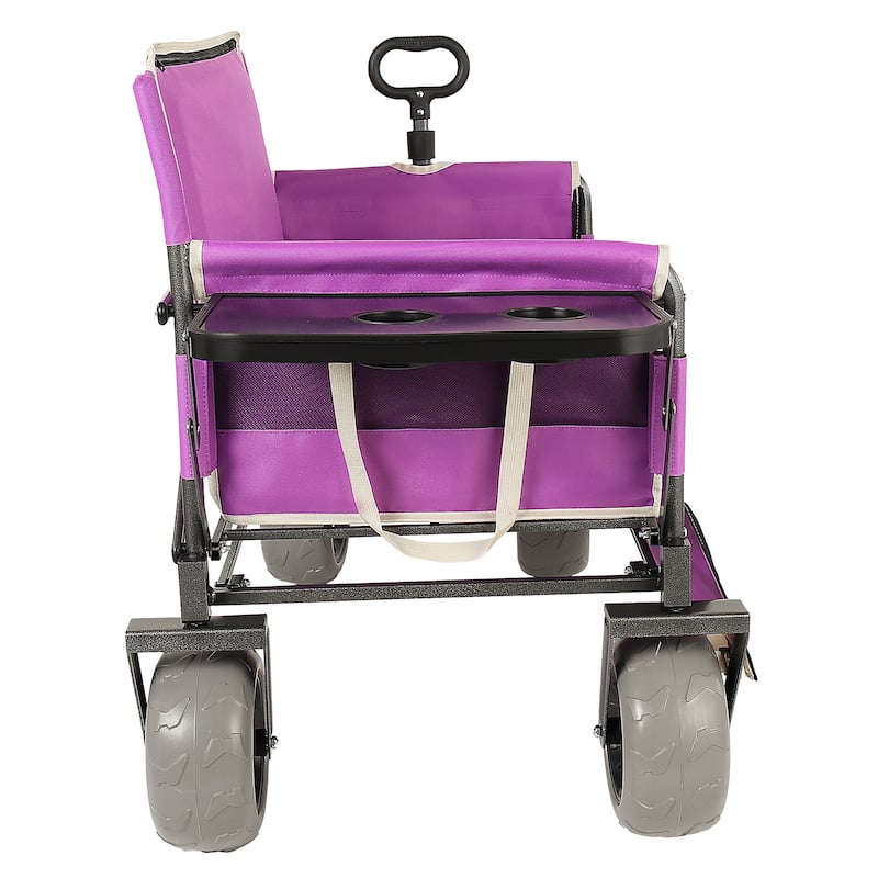 3-in-1 Collapsible Wagon, Convertible Folding Wagon Cart with Rear-Mounted Folding Tabletop, 500lbs Heavy-Duty, 180L Capacity
