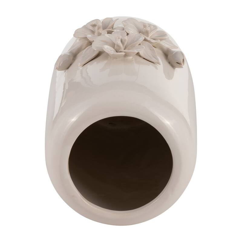 8" Ceramic Ivory Vase Neutral Colored Flower Bunch Decorative Table Vase Contemporary Home or Office Decor -