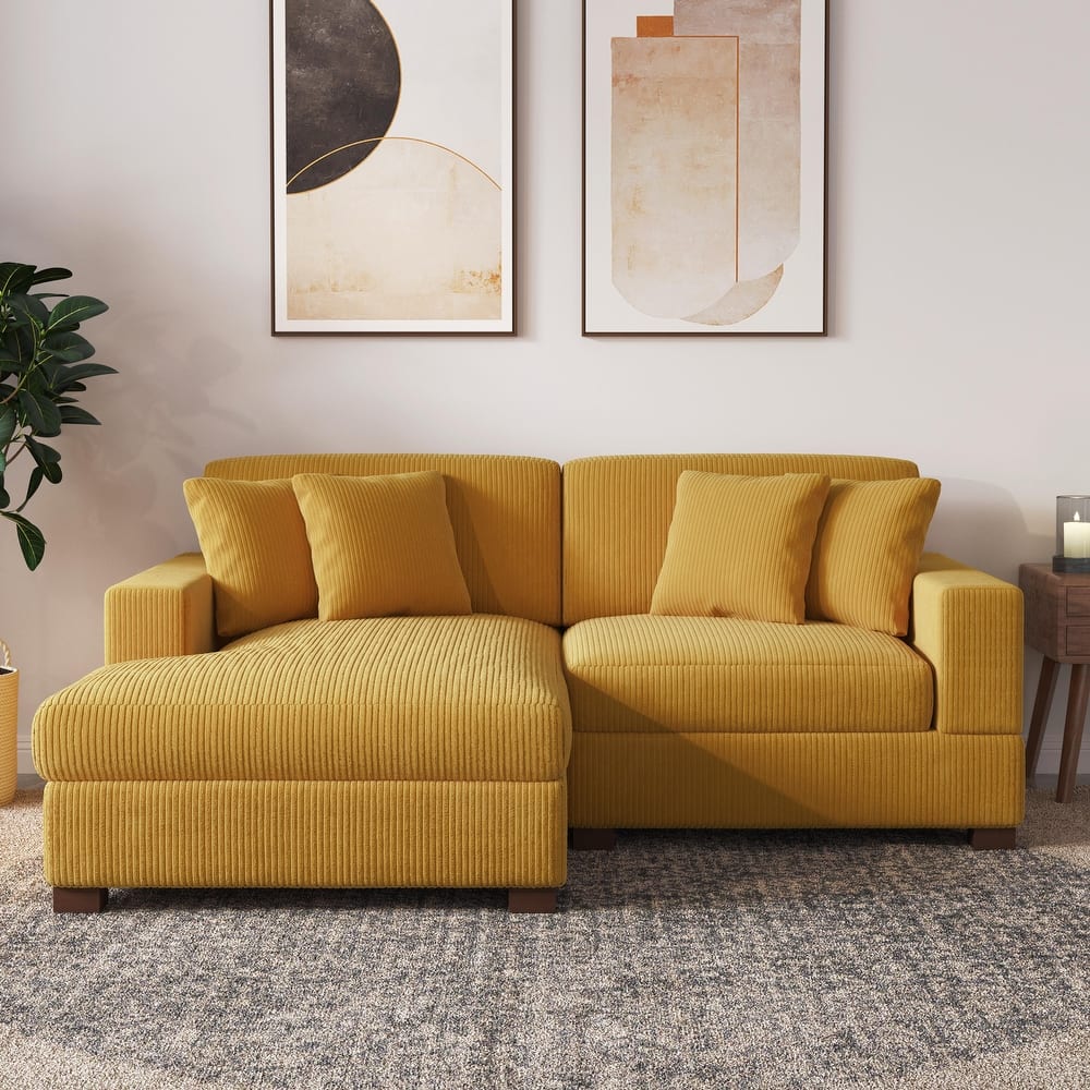 Modern L-Shaped Corduroy Modular Sectional Couch Sofa with Pillows