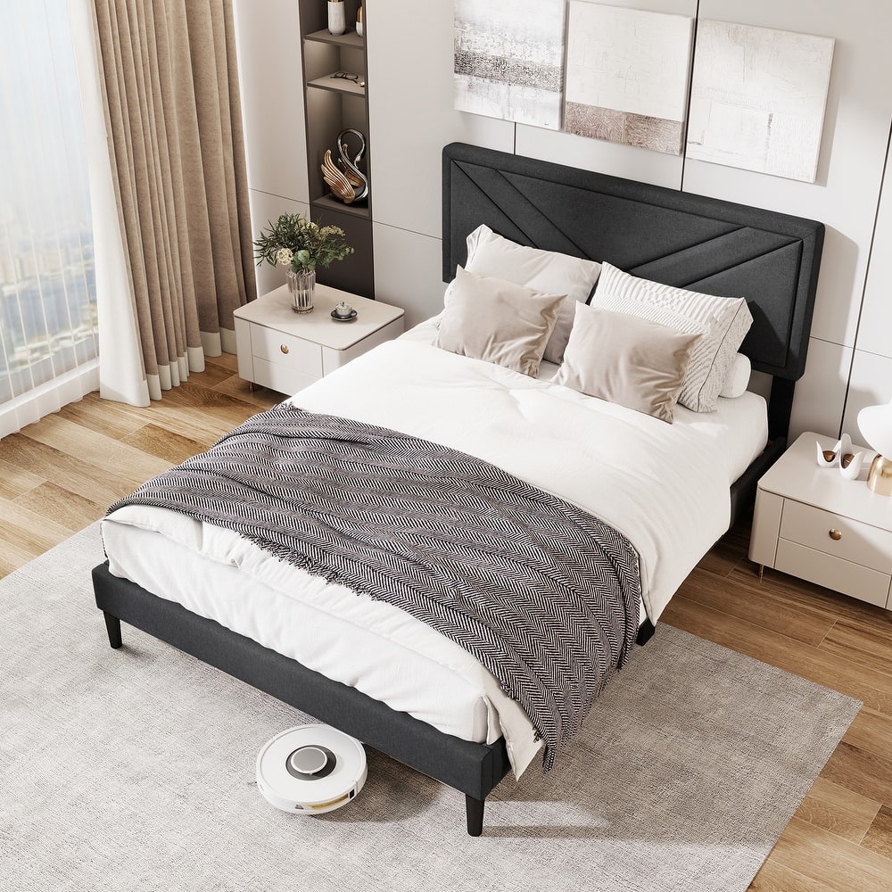 Gymax Twin / Full / Queen Size Bed Frame w/ Tufted Headboard & Wooden