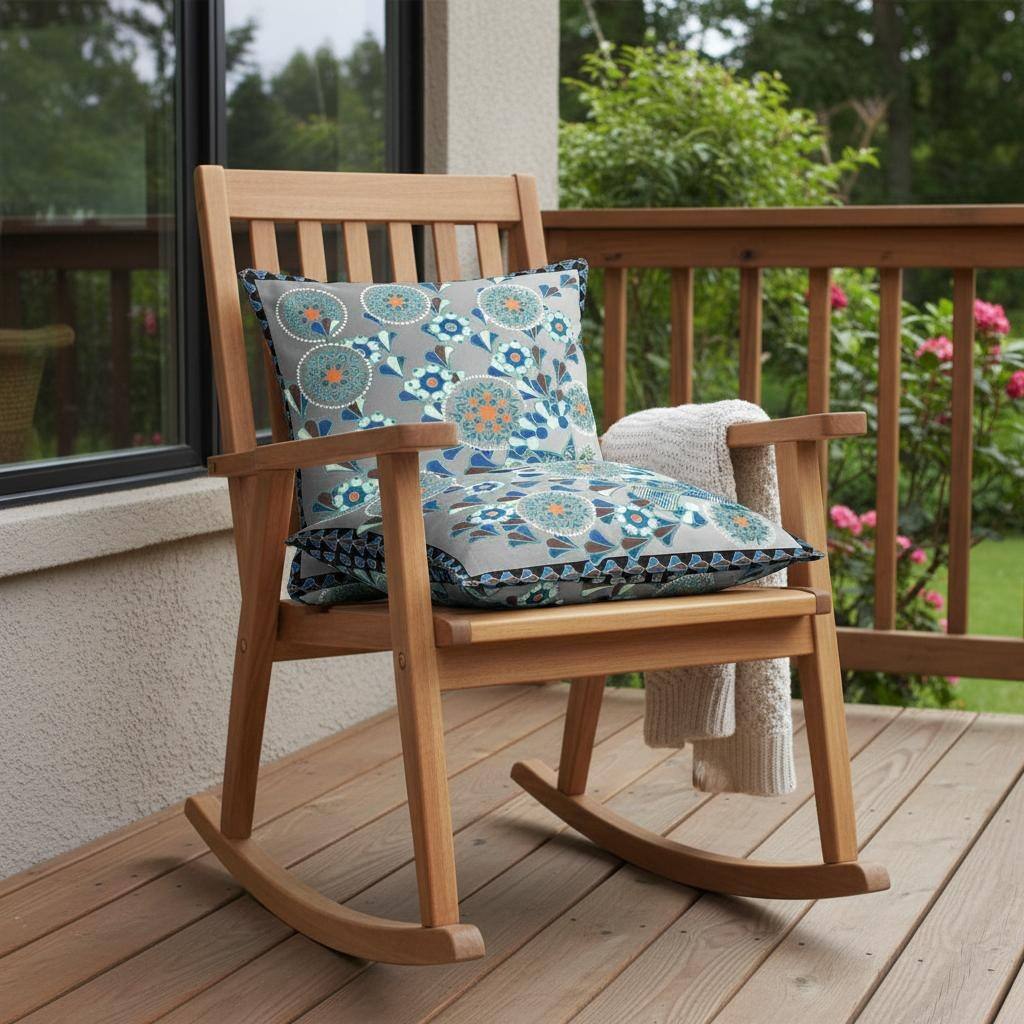 HomeRoots Set of Two 16" X 16" Gray and Orange Peacock Blown Seam Floral Indoor Outdoor Throw Pillow - 16.00' X '16.00' X '5.00