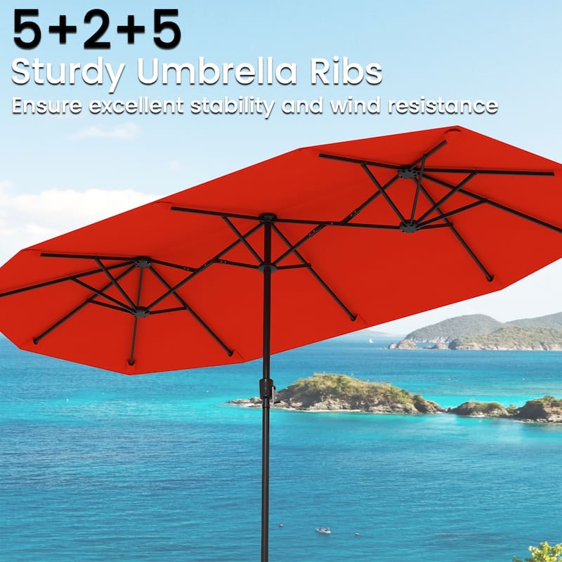 Polyester Double-Sided Patio Umbrella with Crank Handle