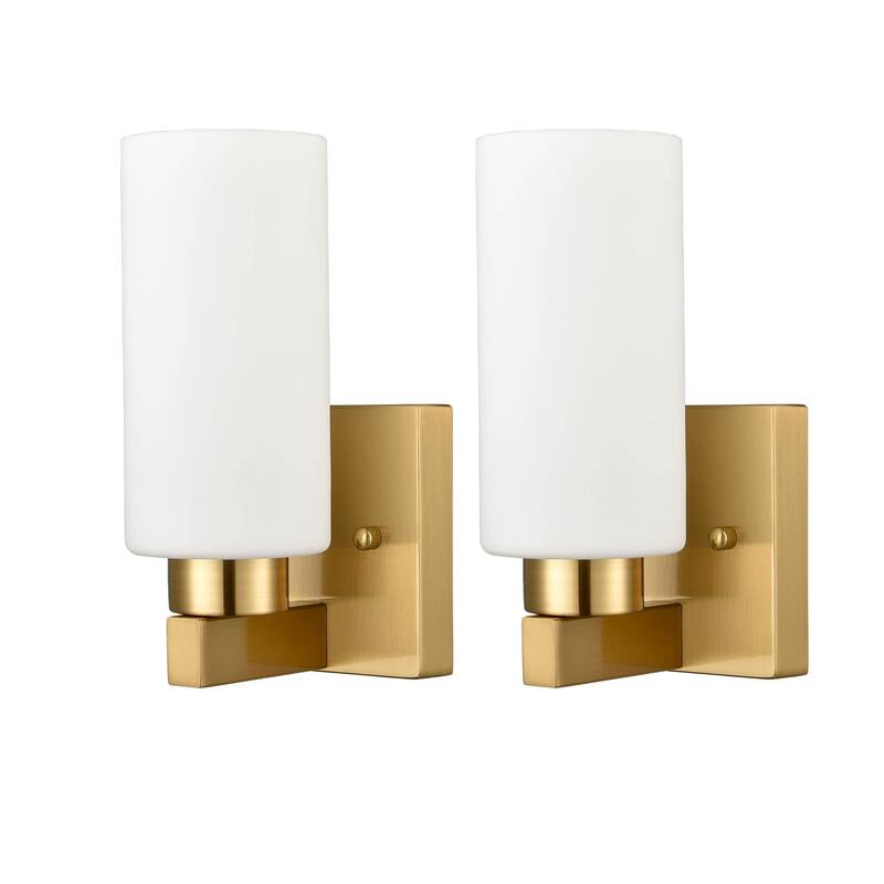 Teano Modern Wall Vanity Light Milky White Cylinder Glass Set of 2