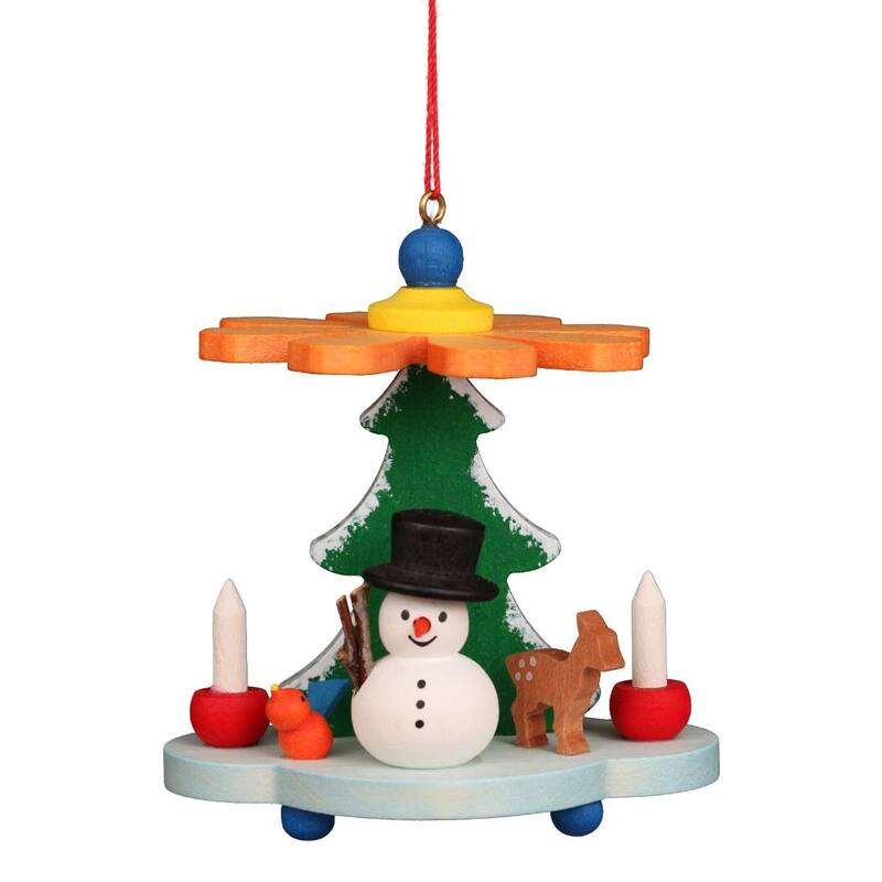 3" Warm and Vibrant Pyramid With A Snowman Collectible Christian Ulbricht Ornament