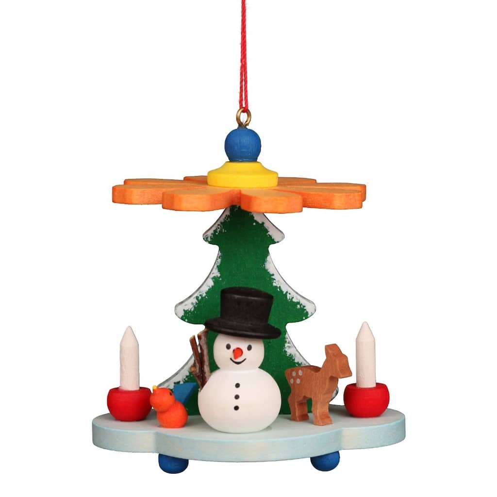 3" Warm and Vibrant Pyramid With A Snowman Collectible Christian Ulbricht Ornament