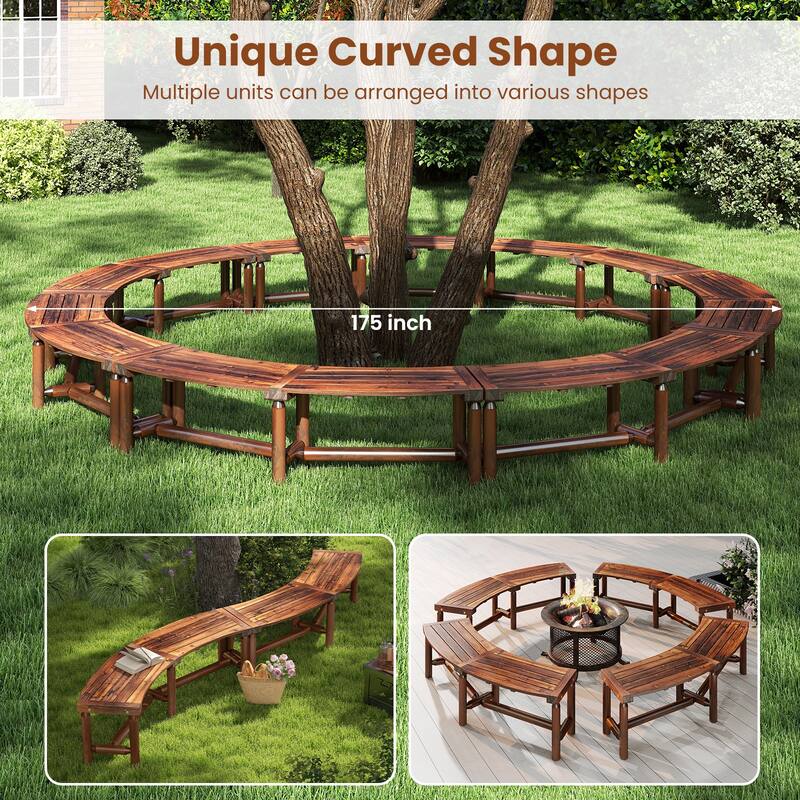 Gymax 2PCS Patio Curved Bench for 2-3 People Outdoor Loveseat for
