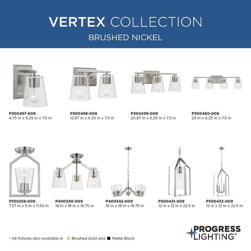 Vertex Collection One-Light Brushed Nickel Clear Glass Contemporary Bath Light - 4.75 in x 6.25 in x 7.5 in