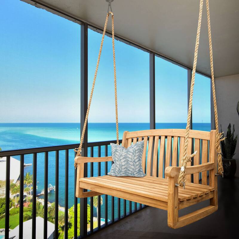 Seven Seas Teak San Jose Teak Wood Double Outdoor Porch Swing, 4 foot