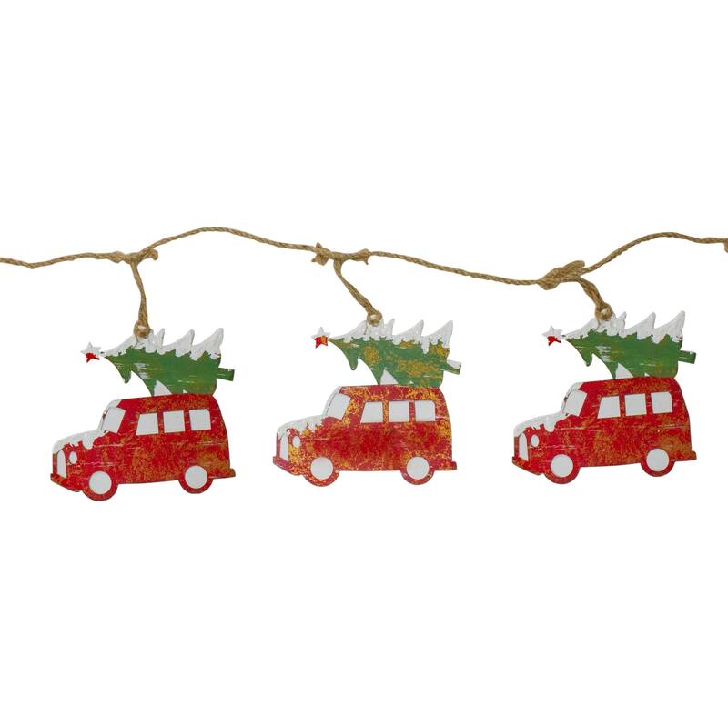 4.5' Red Vintage Truck with Tree Christmas Garland on Jute Rope