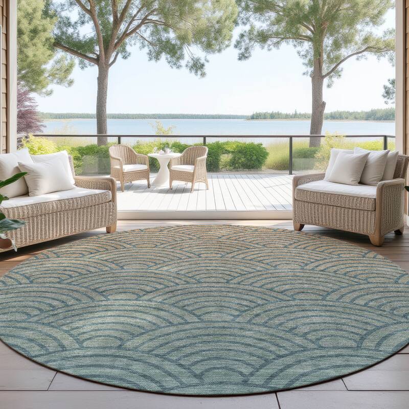 Machine Washable Indoor/ Outdoor Contemporary Poppy Chantille Rug - Teal - 8' x 8'