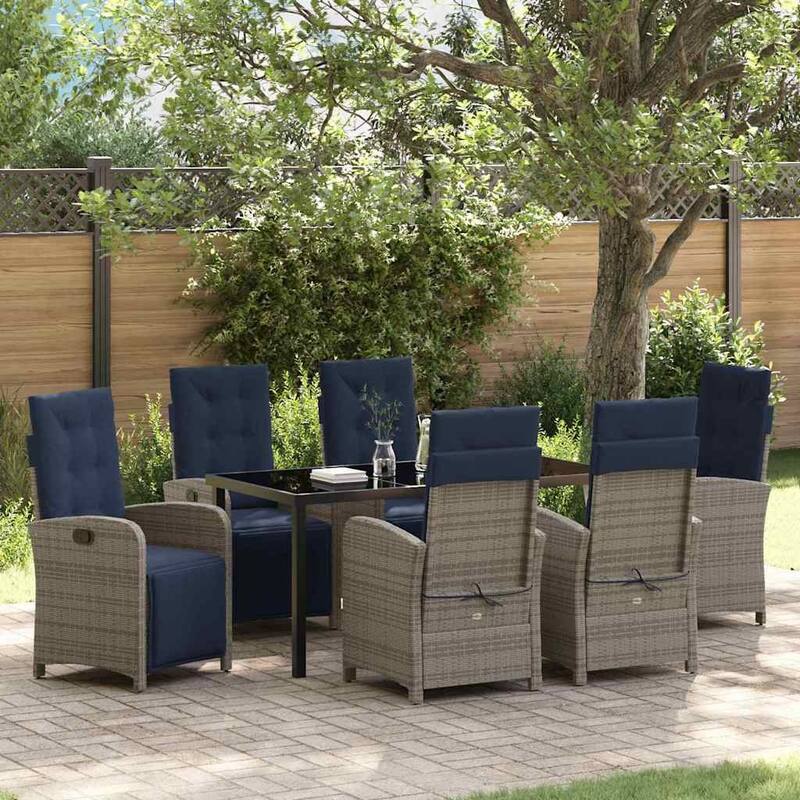 vidaXL Garden Dining Set with Cushion Grey Poly Rattan - Grey-22.44x23.03x43.31