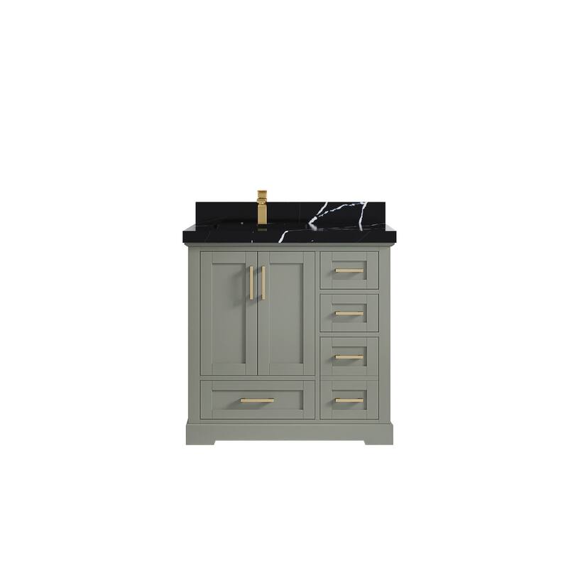 Willow Collections 36 x 22 Boston Left Offset Sink Bathroom Vanity with Quartz or Marble Countertop