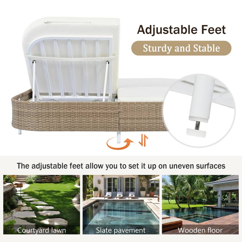 Stylish Patio Rattan Daybed with 5-Position Adjustable Backrest & Removable Cushions and Pillows