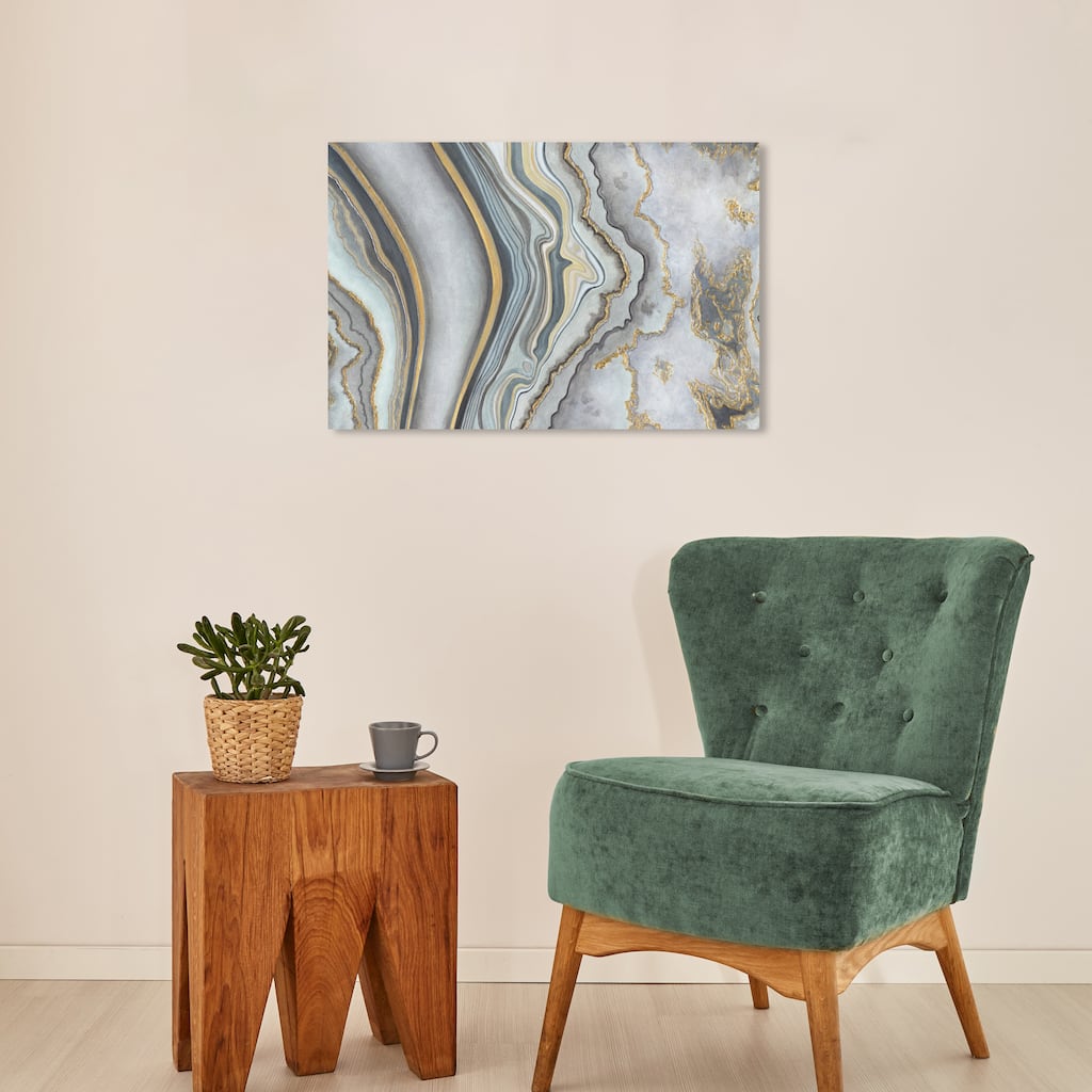 Wynwood Studio Canvas Abstract Beautiful Grey Gray and Metallic Gold Modern & Contemporary Wall Art Canvas Print