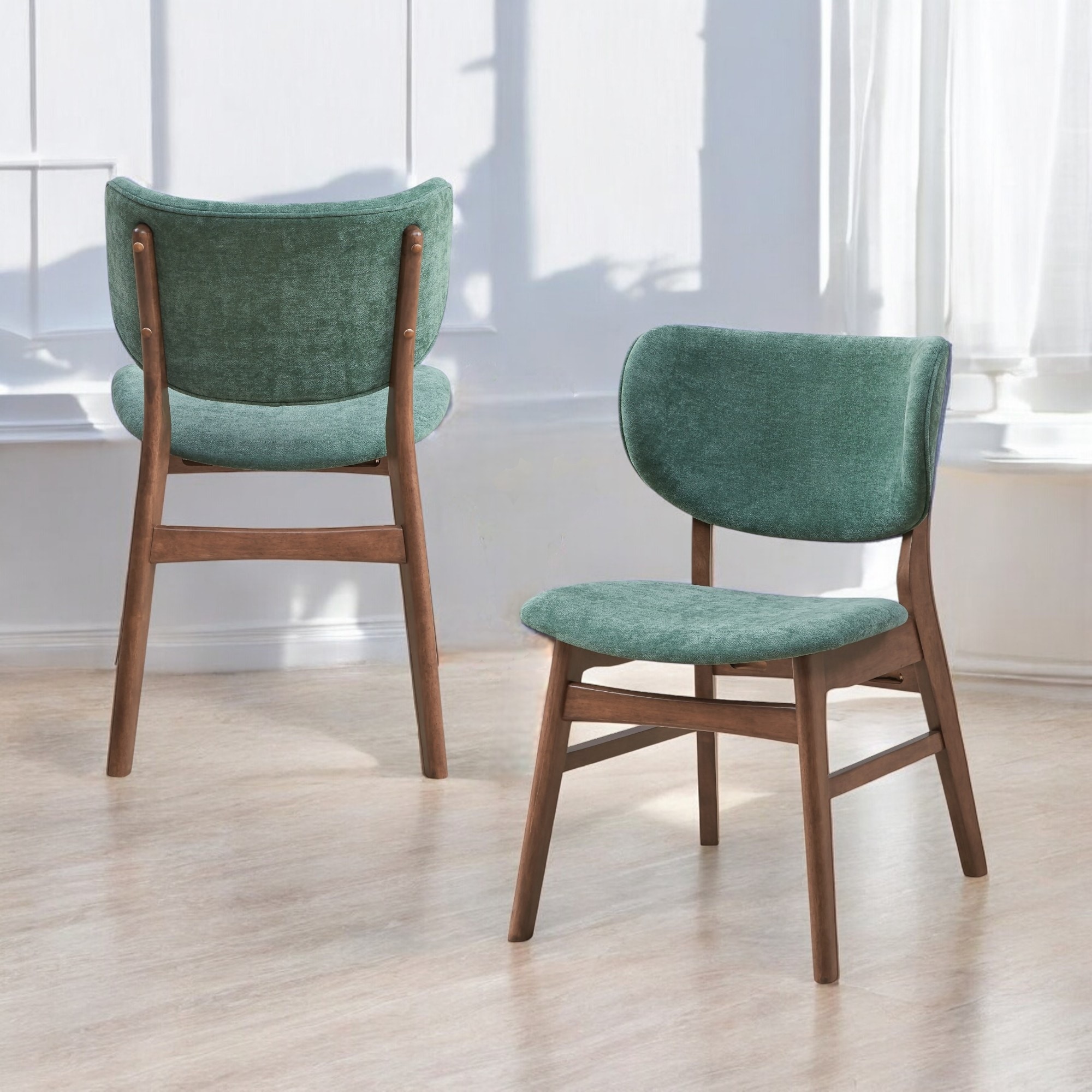 Fabric Upholstered Side Chair Set of 2 with Wood Finish Padded Seat