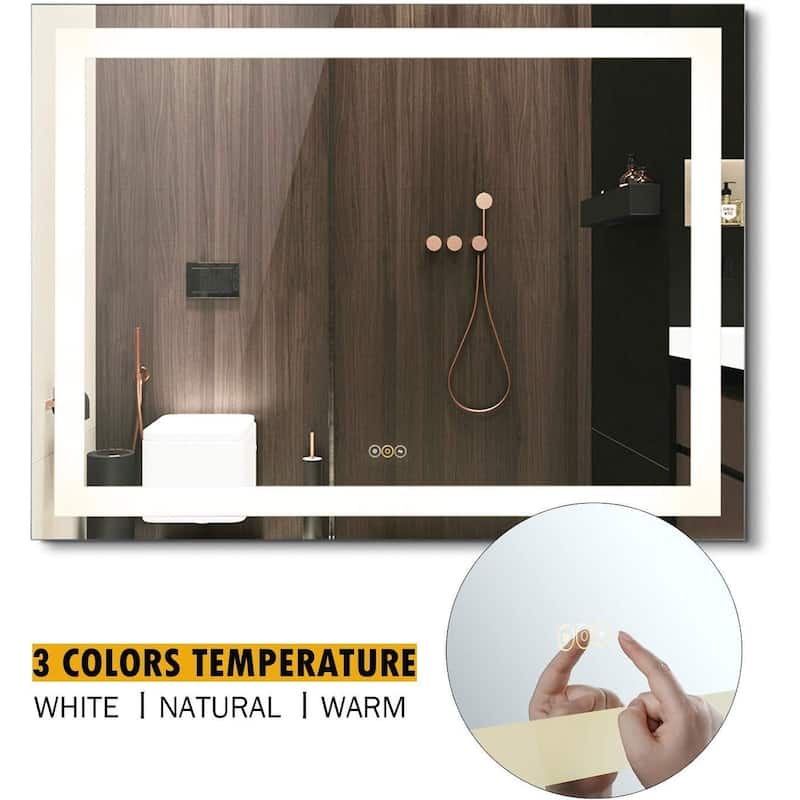 WINGBO LED Bathroom Mirror Wall Mounted, Anti Fog Vanity Lighted Mirror