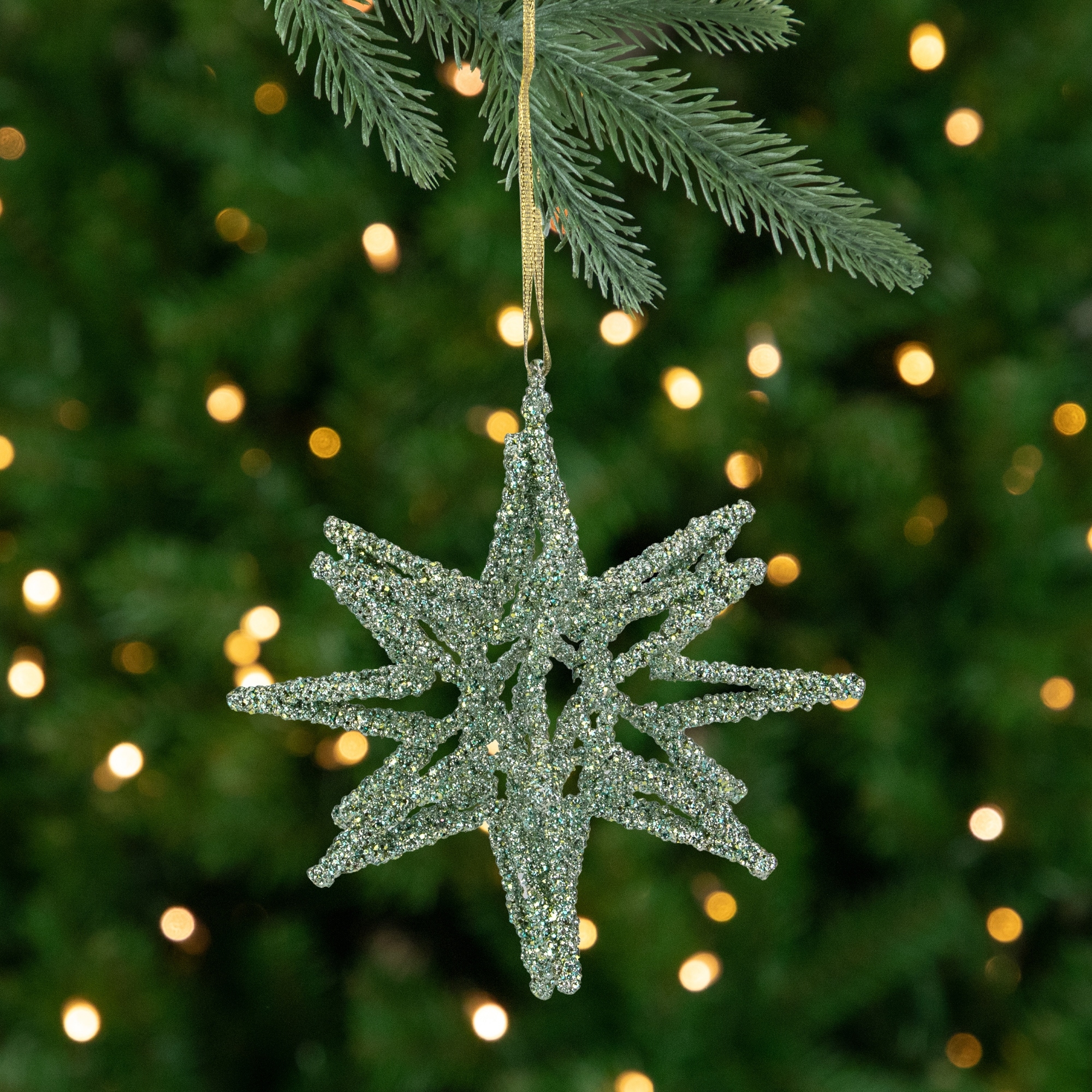 6.5" Green 3-D Glittered Star Christmas Ornament