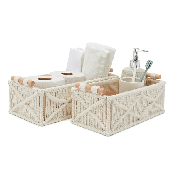 slide 2 of 9, Macrame Basket Storage for Bohemian Style Home Decor and Nursery (2 Sizes, White, 2 Pack)