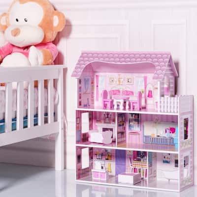 28" Pink Dollhouse with Furniture - 24" x 11" x 28"