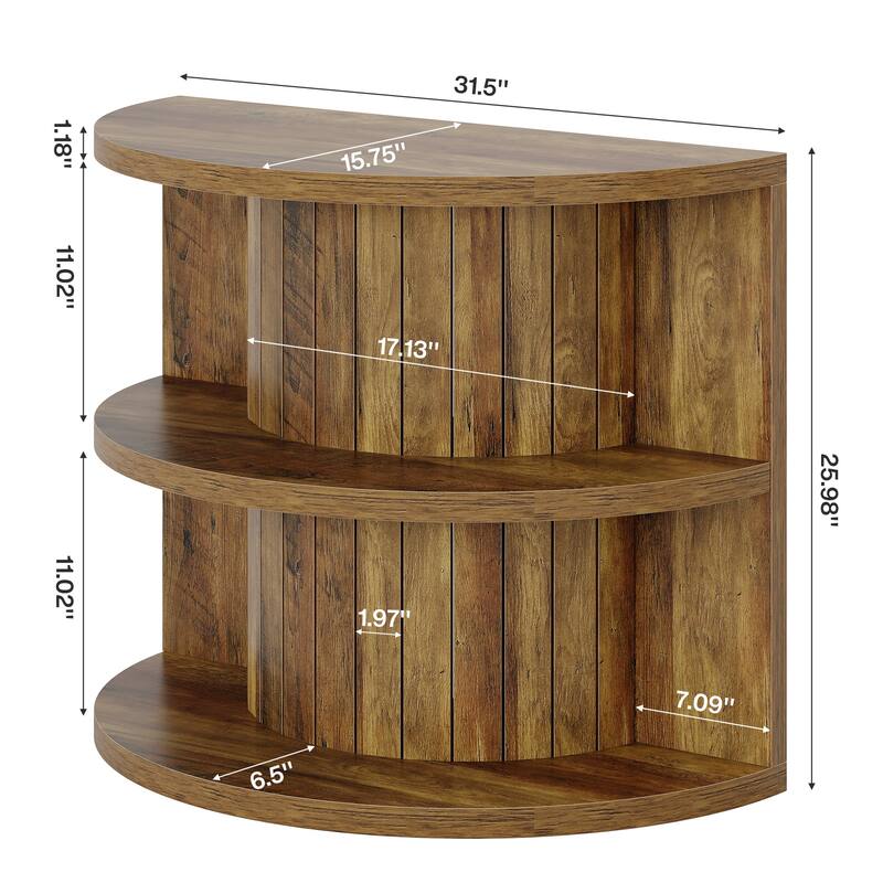 Half Round Side Table, 3-tier Wooden End Table with Storage Shelves
