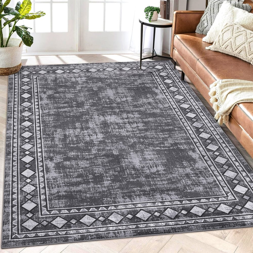 Garvee Machine Washable Rug Modern Bordered Area Rugs